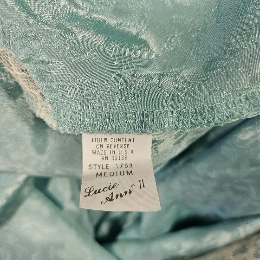 Vintage Lucie Ann II Nightgown Womens M‎ Blue Floral Satin Lace Bridal Lingerie
